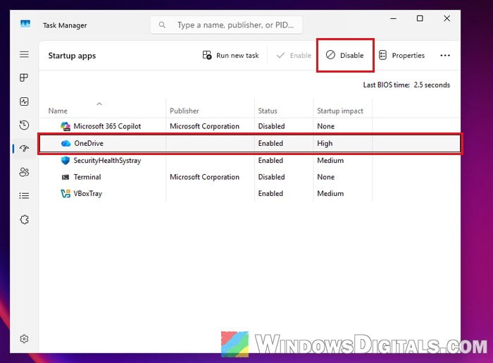 Disable startup apps in Task Manager Windows 11