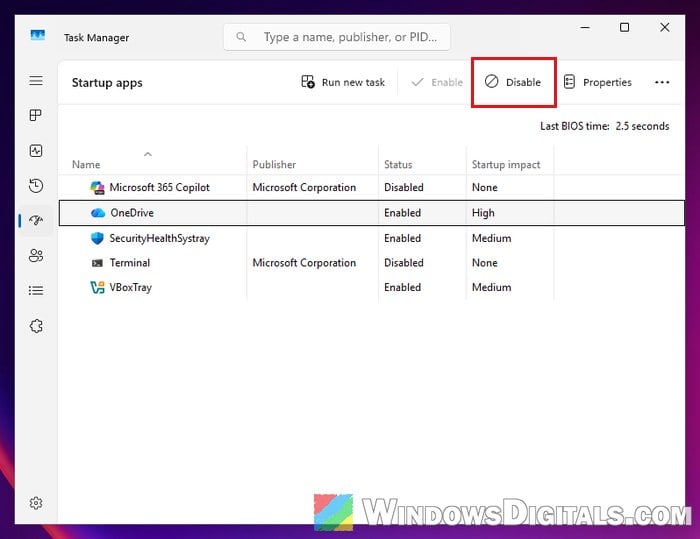 Disable startup apps in Task Manager Windows 11