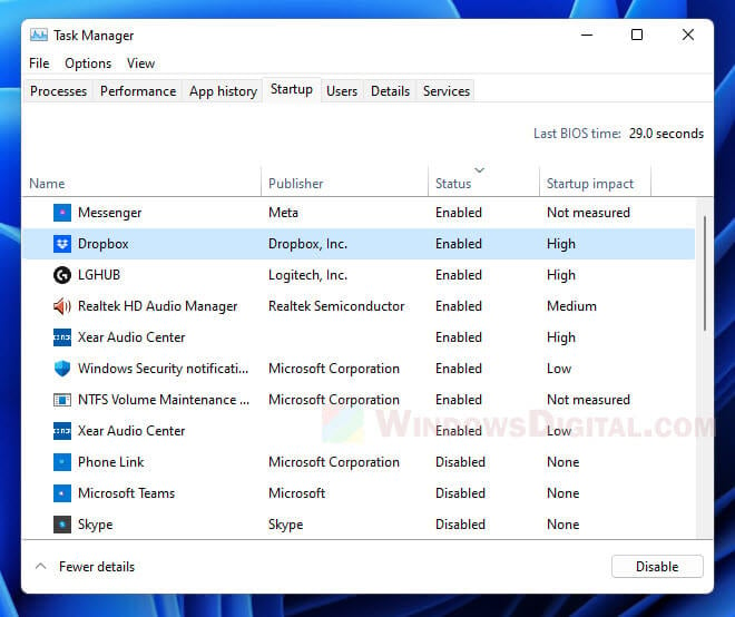 Disable startup programs Windows 11