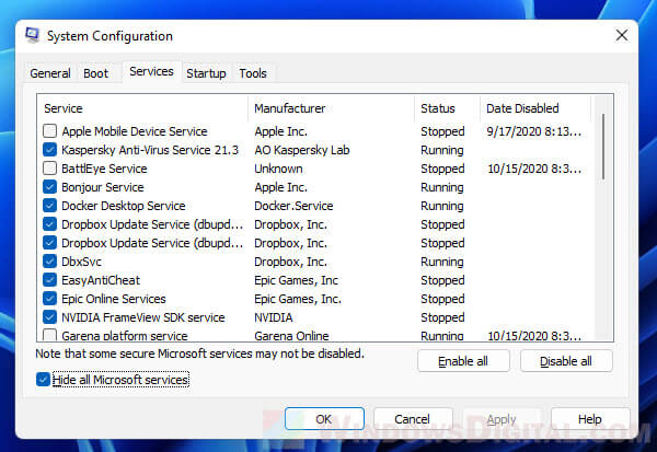 Disable startup services Windows 11