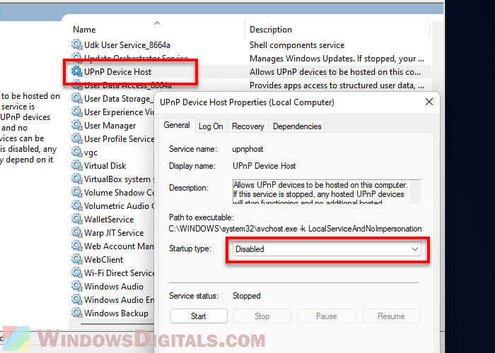 Disabling UPnP Device Host Service Windows 11