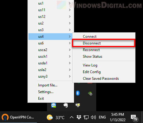 Disconnect VPN connection Windows 11