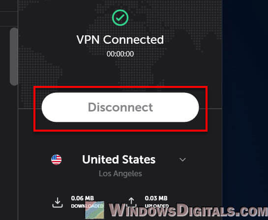 Disconnect VPN in Windows 11