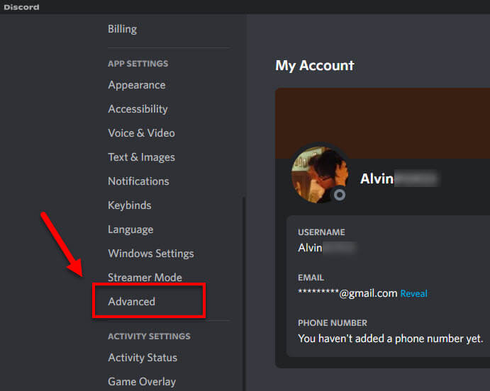 Discord Advanced app settings