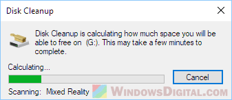 Disk Cleanup Stuck on Calculating Mixed Reality