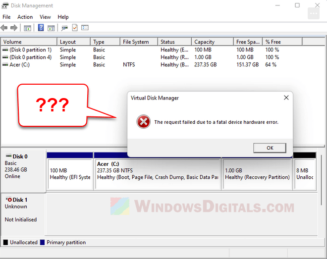 Disk Management Freezes when initializing SSD or HDD