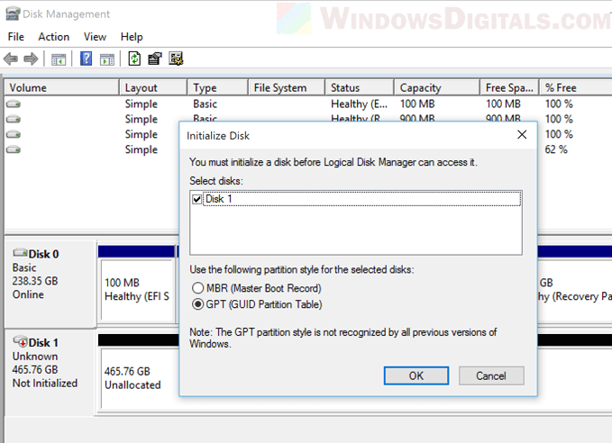 Disk Management initialize disk crashes Windows 11 10