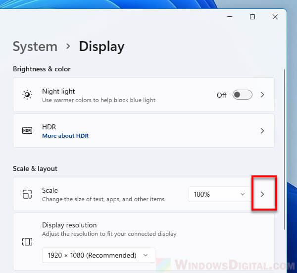 Display Scale settings Windows 11