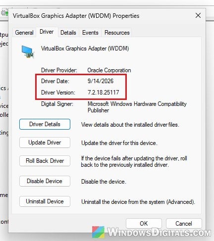 Display adapter Driver Version in Device Manager Windows 11