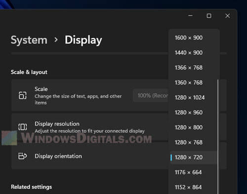 Display resolution greyed out in Windows 11