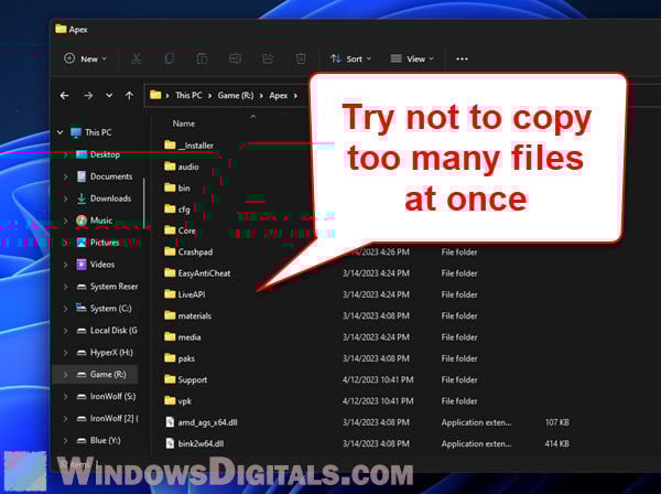 Do not copy too many files at once