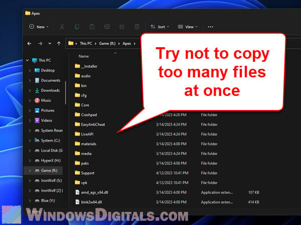 Do not copy too many files at once