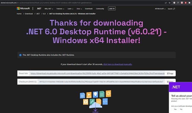 Download .NET 6.0 Desktop Runtime