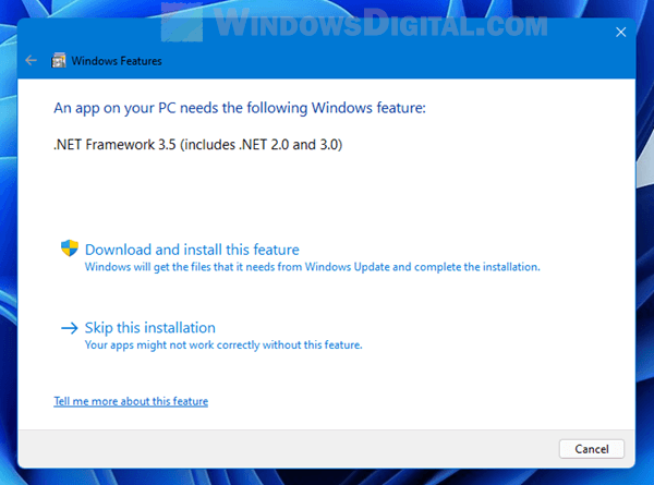 Download .NET Framework 3.5 Windows 11