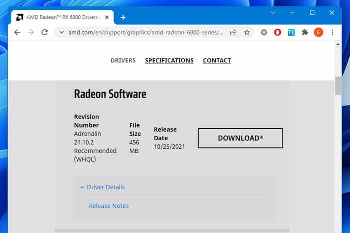 Download AMD graphics driver Windows 11