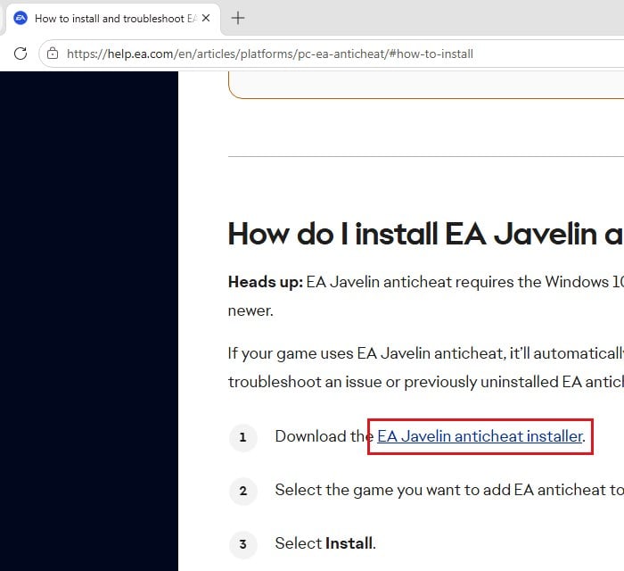 Download EA Javelin anticheat installer