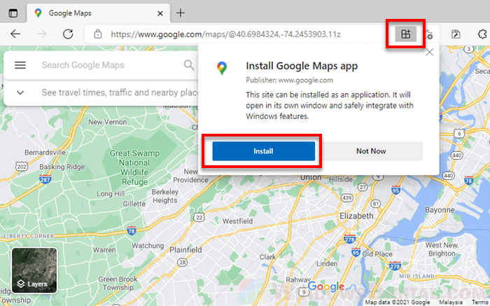Download Google Maps PWA Edge Windows 11 10