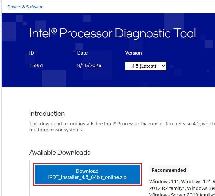 Download Intel Processor Diagnostic Tool Windows 11