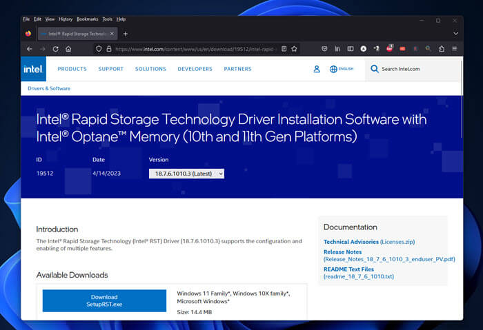 Download Intel Rapid Storage Technology Driver