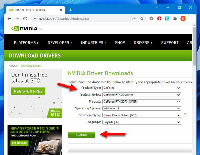 Download NVIDIA graphics driver Windows 11