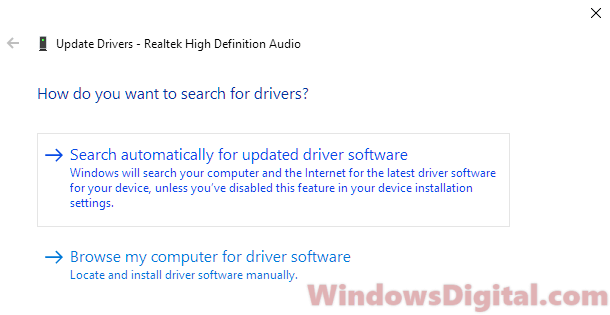 Search automatically for updated audio driver software