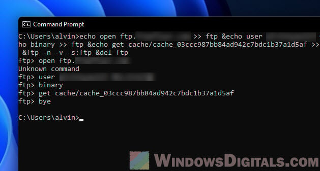 Download an FTP file using only one command line