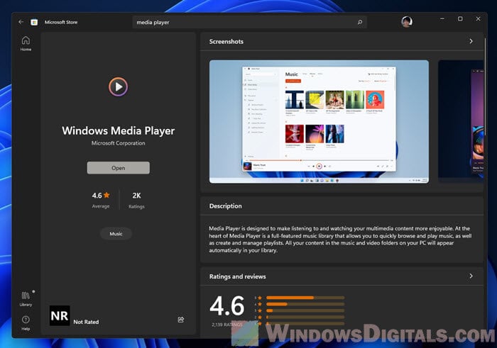 Download and install Media Player Windows 11