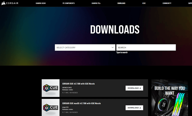 Download latest version of Corsair iCUE