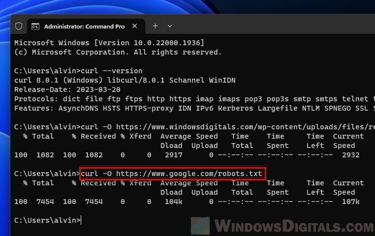 Downloading Files with cURL in Windows CMD