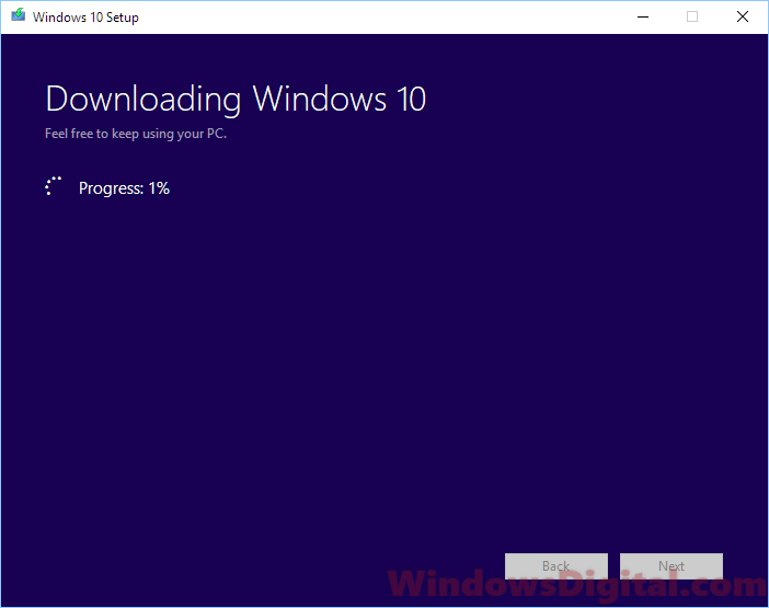 Downloading Windows 10 progress stuck not working