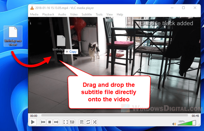 Drag and drop subtitle file to video