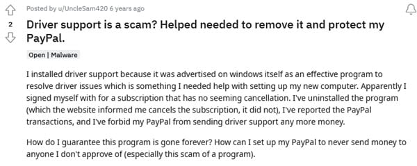 Driver Support One malware Reddit