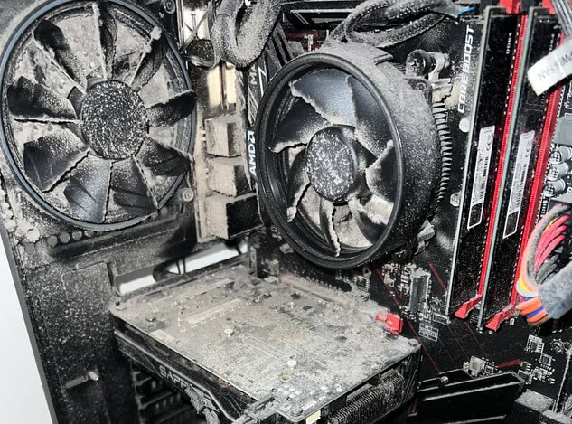 Dusty fans inside computer