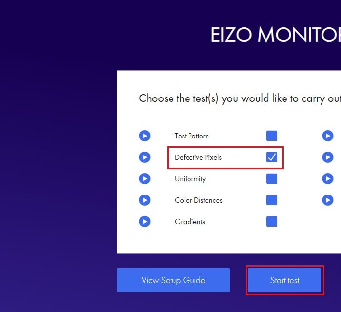 EIZO Monitor Test select Defective Pixels test