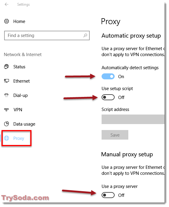 Turn off proxy in Windows