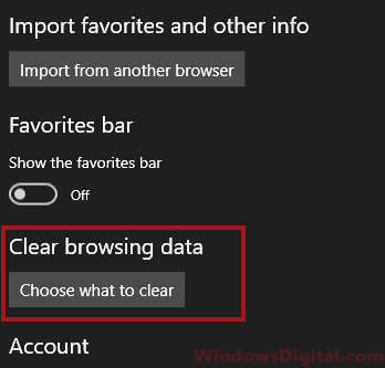 Edge Clear browsing cache data history and files