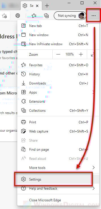 Edge Open settings to change default search engine