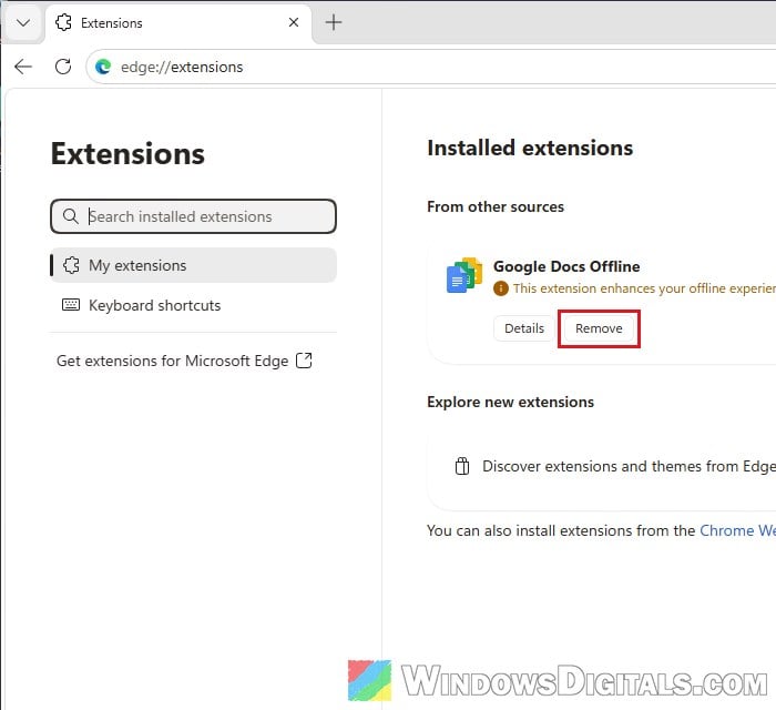 Edge installed extensions list Windows 11