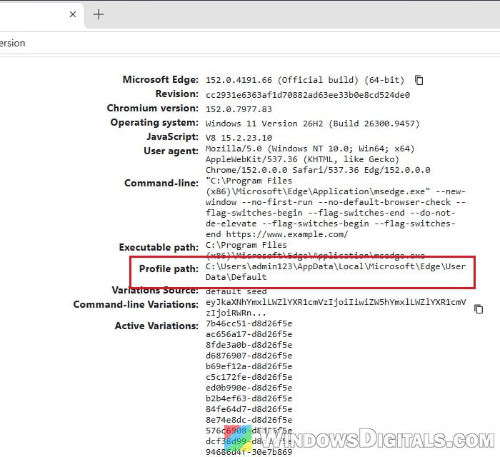 Edge profile path in edge version page