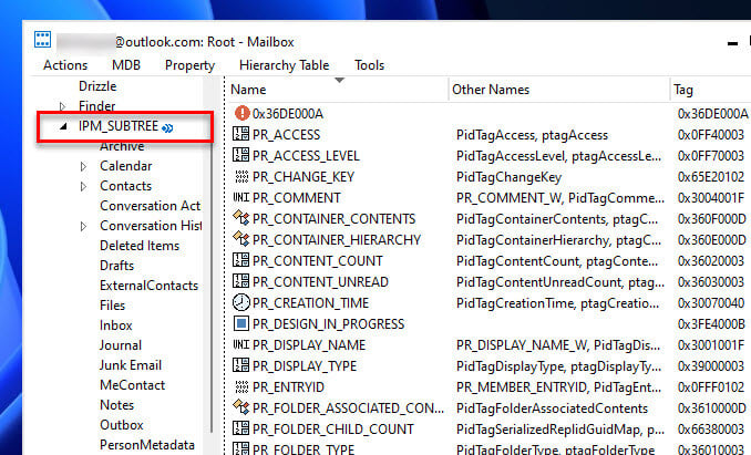 Edit Microsoft Outlook default folders