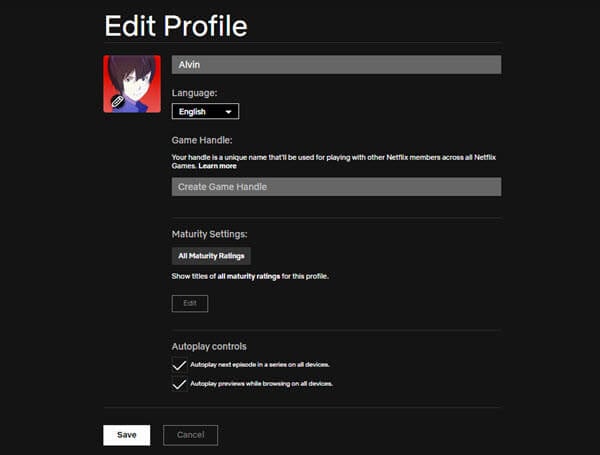 Edit main profile on Netflix