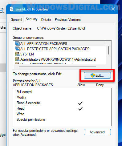 Edit permissions for file Windows 11