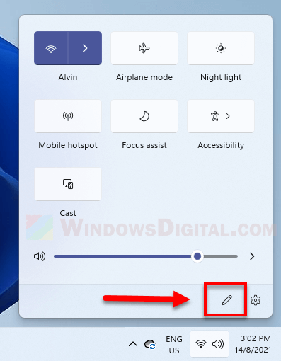 Edit quick settings Windows 11