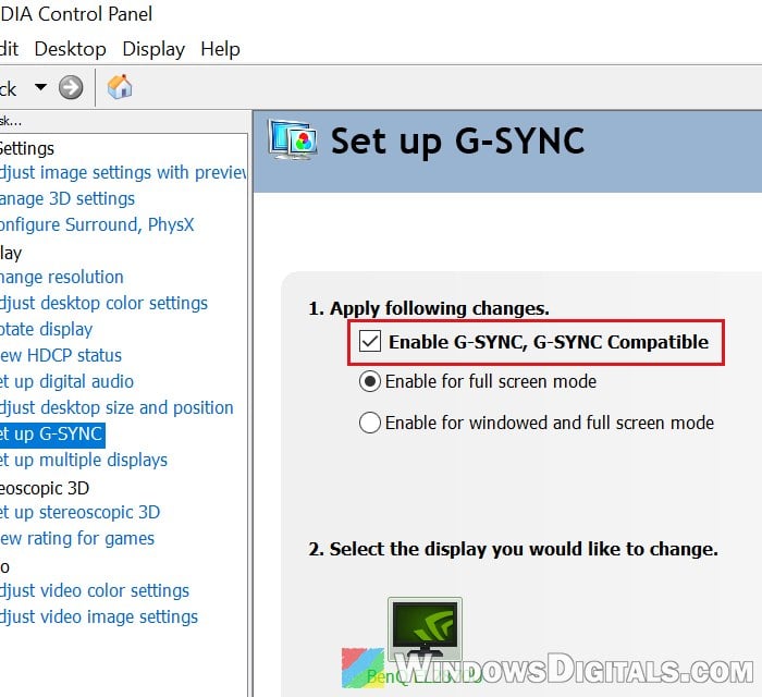 Enable G-SYNC Compatible NVIDIA Control Panel