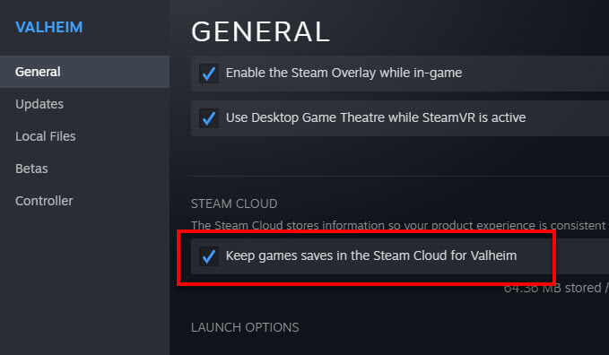 Enable Keep games saves in the Steam Cloud