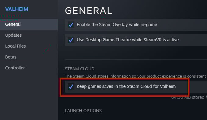 Enable Keep games saves in the Steam Cloud