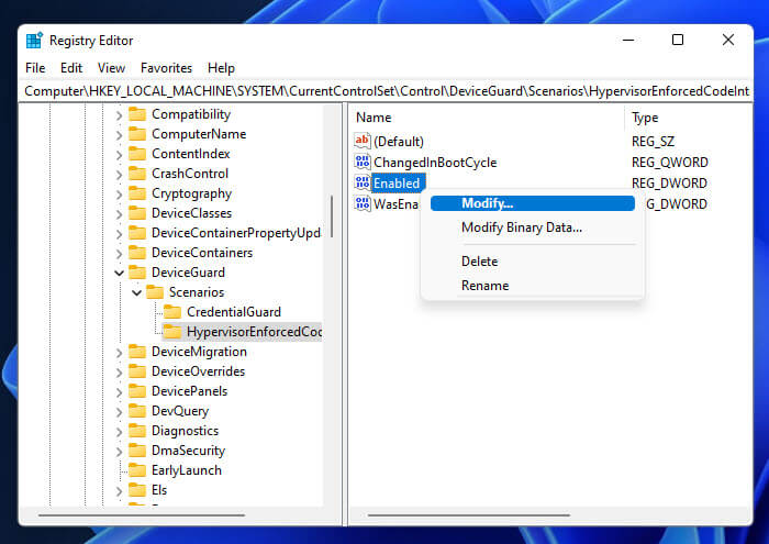 Enable Memory Integrity Registry