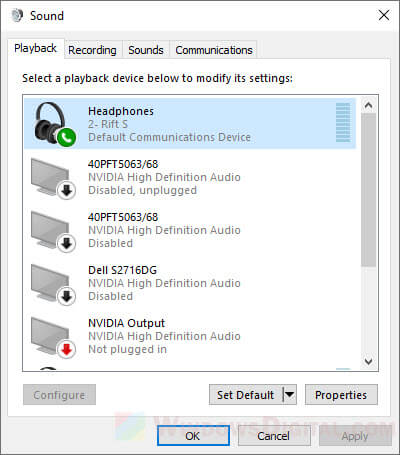 Enable Oculus Rift S headphones audio device Windows 10