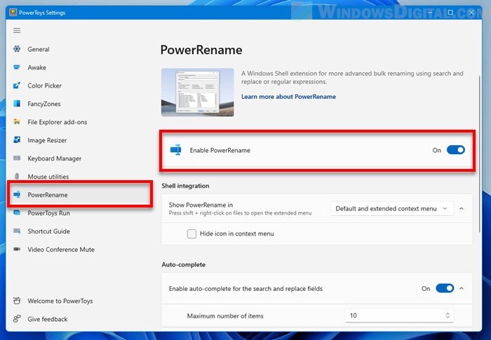 Enable PowerRename in PowerToys