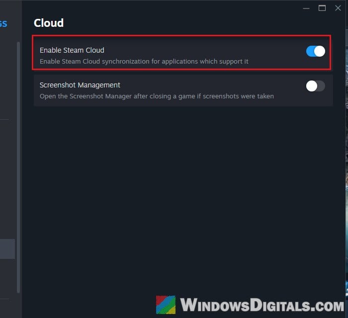 Enable Steam Cloud in Steam Settings Cloud Windows 11